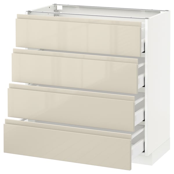 METOD Base cabinet with 4 drawers, white Maximera/Voxtorp high-gloss light beige, 80x41x80 cm