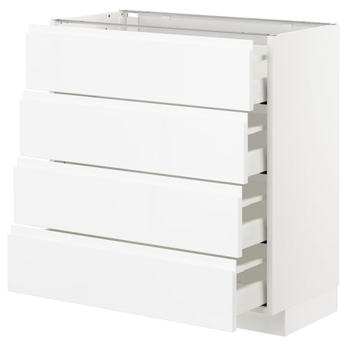 White METOD kitchen unit with four high gloss drawers.