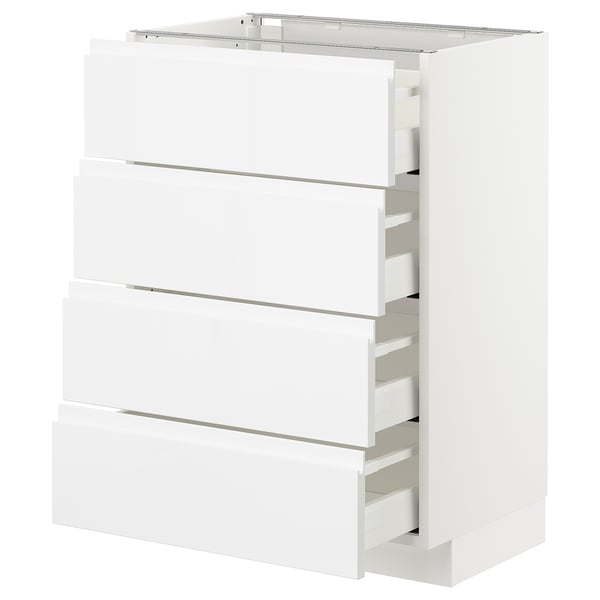 METOD Base cabinet with 4 drawers, white Maximera/Voxtorp high-gloss/white, 60x41x80 cm