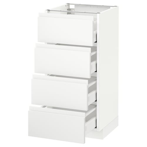 A white, modern, multi-drawer cabinet from the METOD kitchen system, featuring sleek, minimalist design with matte white fronts.