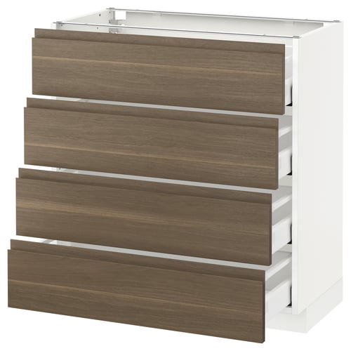 A METOD kitchen unit with four dark walnut effect drawers, each featuring sleek, handleless fronts.