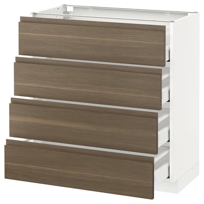 METOD Base cabinet with 4 drawers, white Maximera/Voxtorp walnut, 80x41x80 cm