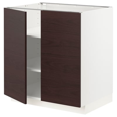 METOD Base cabinet with shelves/2 doors, white Askersund/dark brown ash effect, 80x60x80 cm