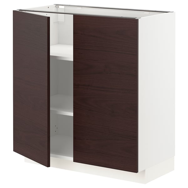 METOD Base cabinet with shelves/2 doors, white Askersund/dark brown ash effect, 80x41x80 cm