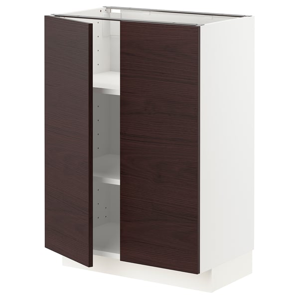 METOD Base cabinet with shelves/2 doors, white Askersund/dark brown ash effect, 60x41x80 cm