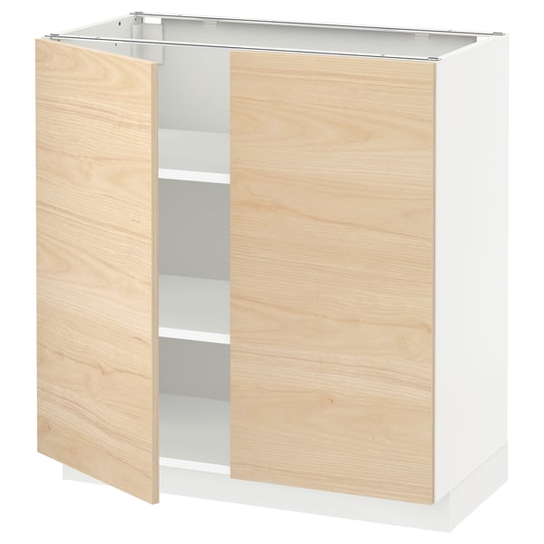 METOD Base cabinet with shelves/2 doors, white/Askersund light ash effect, 80x41x80 cm