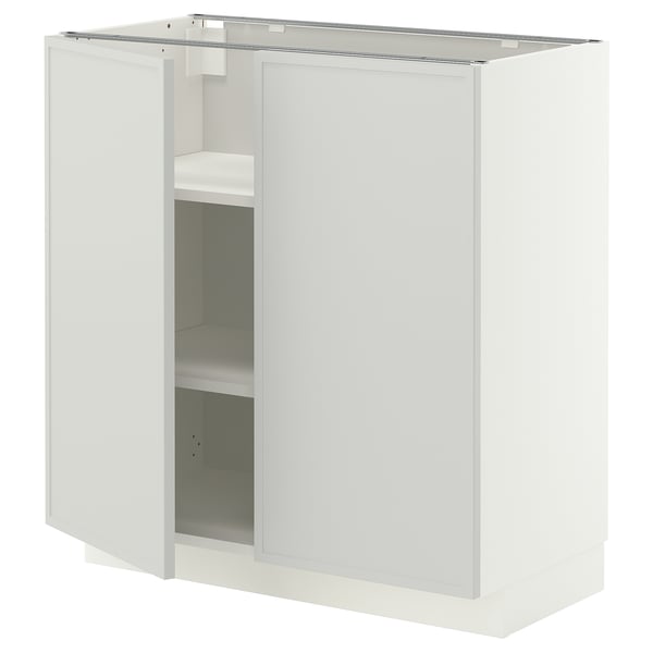 METOD Base cabinet with shelves/2 doors, white/Aspudden light grey, 80x41x80 cm