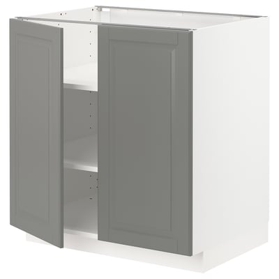 METOD Base cabinet with shelves/2 doors, white/Bodbyn grey, 80x60x80 cm