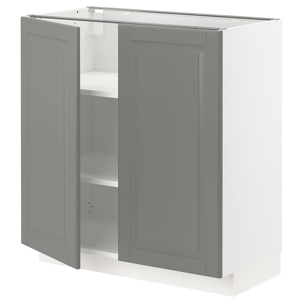 METOD Base cabinet with shelves/2 doors, white/Bodbyn grey, 80x41x80 cm