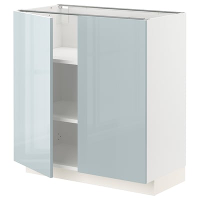 METOD Base cabinet with shelves/2 doors, white/Kallarp light grey-blue, 80x41x80 cm