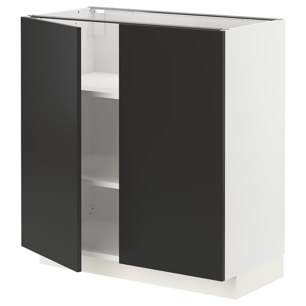METOD Base cabinet with shelves/2 doors, white/Nickebo matt anthracite, 80x41x80 cm