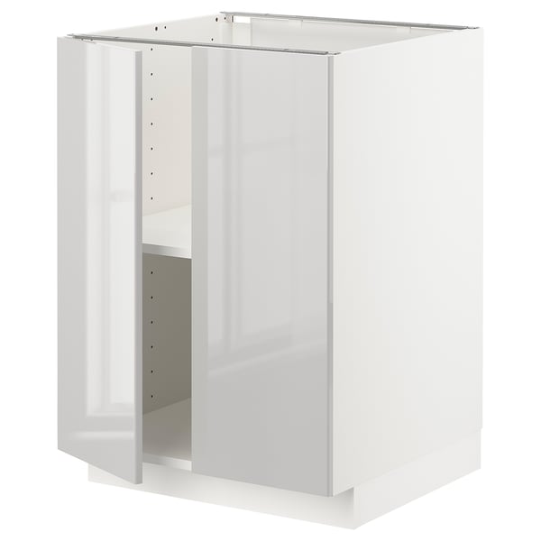 METOD Base cabinet with shelves/2 doors, white/Ringhult light grey, 60x60x80 cm