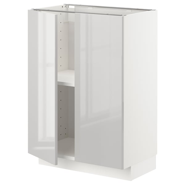 METOD Base cabinet with shelves/2 doors, white/Ringhult light grey, 60x41x80 cm
