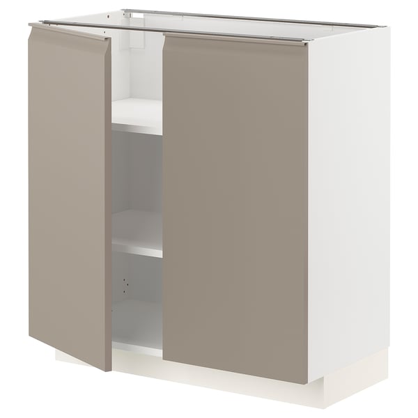 METOD Base cabinet with shelves/2 doors, white/Upplöv matt dark beige, 80x41x80 cm