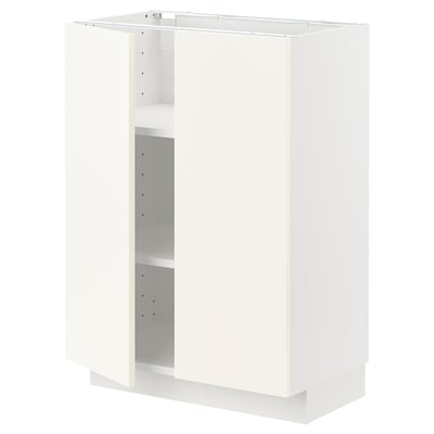 METOD Base cabinet with shelves/2 doors, white/Vallstena white, 60x41x80 cm