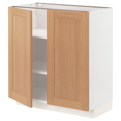 METOD Base cabinet with shelves/2 doors, white/Vedhamn oak, 80x41x80 cm