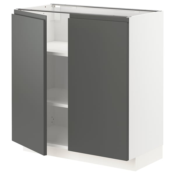 METOD Base cabinet with shelves/2 doors, white/Voxtorp dark grey, 80x41x80 cm