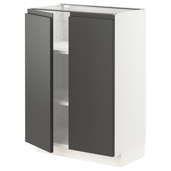 METOD Base cabinet with shelves/2 doors, white/Voxtorp dark grey, 60x41x80 cm