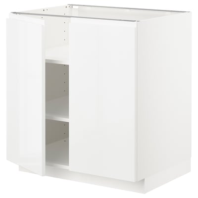 METOD Base cabinet with shelves/2 doors, white/Voxtorp high-gloss/white, 80x60x80 cm