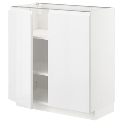 METOD Base cabinet with shelves/2 doors, white/Voxtorp high-gloss/white, 80x41x80 cm