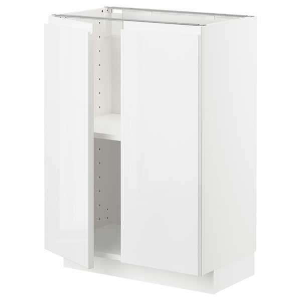 METOD Base cabinet with shelves/2 doors, white/Voxtorp high-gloss/white, 60x41x80 cm