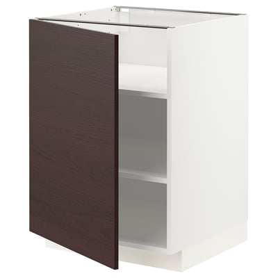 METOD Base cabinet with shelves, white Askersund/dark brown ash effect, 60x60x80 cm