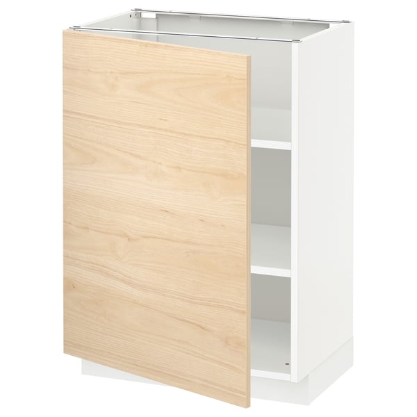 METOD Base cabinet with shelves, white/Askersund light ash effect, 60x41x80 cm