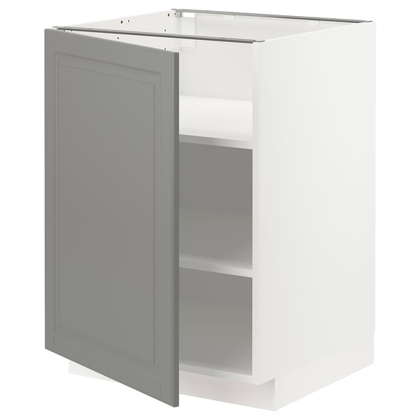 METOD Base cabinet with shelves, white/Bodbyn grey, 60x60x80 cm