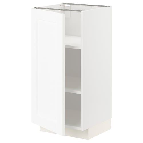 METOD white kitchen cabinet, glossy, rectangular with mirrored doors.