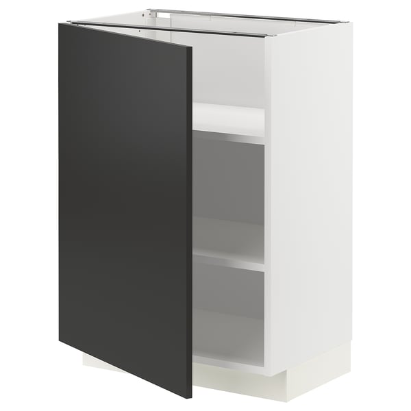METOD Base cabinet with shelves, white/Nickebo matt anthracite, 60x41x80 cm