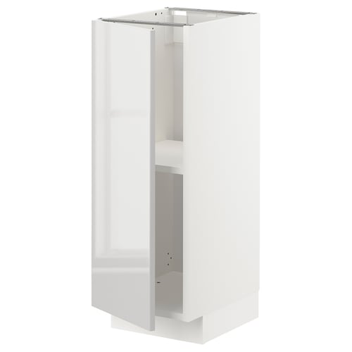 White METOD cabinet, glossy finish, rectangular shape, high gloss grey front, modern and sleek design.