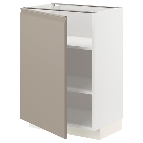 A white and grey-beige METOD kitchen cabinet with a modern design. It has a single door and adjustable shelves.