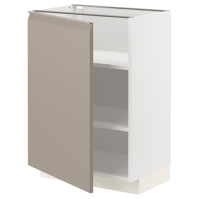 METOD Base cabinet with shelves, white/Upplöv matt dark beige, 60x41x80 cm