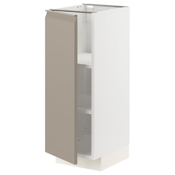 METOD Base cabinet with shelves, white/Upplöv matt dark beige, 30x41x80 cm