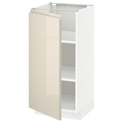 METOD Base cabinet with shelves, white/Voxtorp high-gloss light beige, 40x41x80 cm