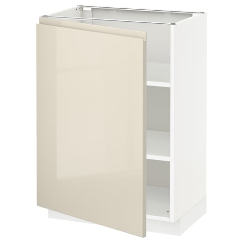 A modern, rectangular METOD kitchen cabinet with a high gloss beige door and white sides. It has a sleek, minimalist design with a clean finish.