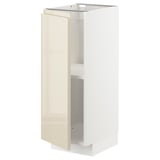 METOD Base cabinet with shelves, white/Voxtorp high-gloss light beige, 30x41x80 cm