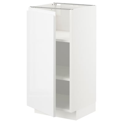 METOD Base cabinet with shelves, white/Voxtorp high-gloss/white, 40x41x80 cm