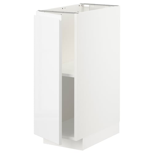 A white METOD kitchen cabinet with a high gloss finish and a sleek design. It adjustable shelves and a sturdy frame structure.