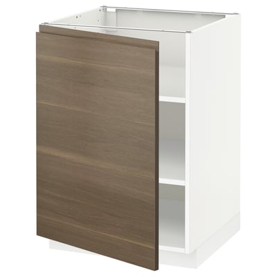METOD Base cabinet with shelves, white/Voxtorp walnut effect, 60x60x80 cm