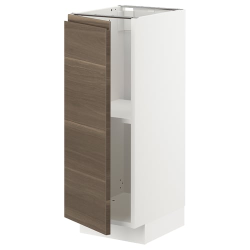 METOD kitchen unit, white with dark walnut door, rectangular, minimalist design.