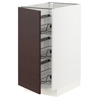 METOD Base cabinet with wire baskets, white Askersund/dark brown ash effect, 40x60x80 cm