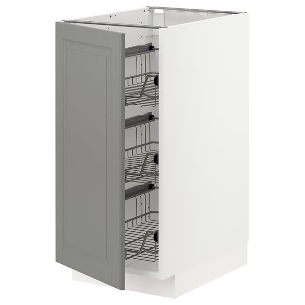 METOD Base cabinet with wire baskets, white/Bodbyn grey, 40x60x80 cm