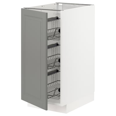 METOD Base cabinet with wire baskets, white/Bodbyn grey, 40x60x80 cm