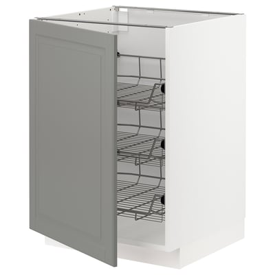 METOD Base cabinet with wire baskets, white/Bodbyn grey, 60x60x80 cm