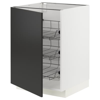 METOD Base cabinet with wire baskets, white/Nickebo matt anthracite, 60x60x80 cm