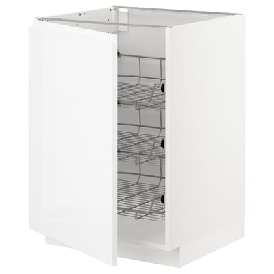 METOD Base cabinet with wire baskets, white/Voxtorp high-gloss/white, 60x60x80 cm