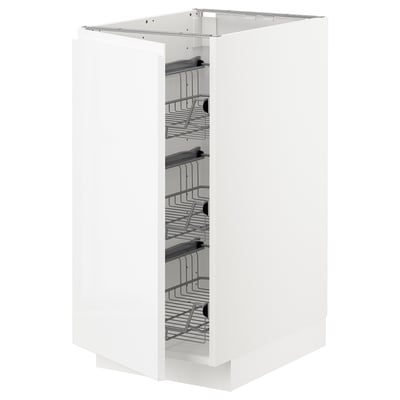 METOD Base cabinet with wire baskets, white/Voxtorp high-gloss/white, 40x60x80 cm