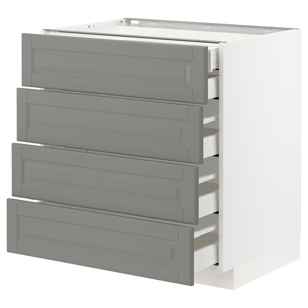 METOD Base cb 4 frnts/2 low/3 md drwrs, white Maximera/Bodbyn grey, 80x60x80 cm