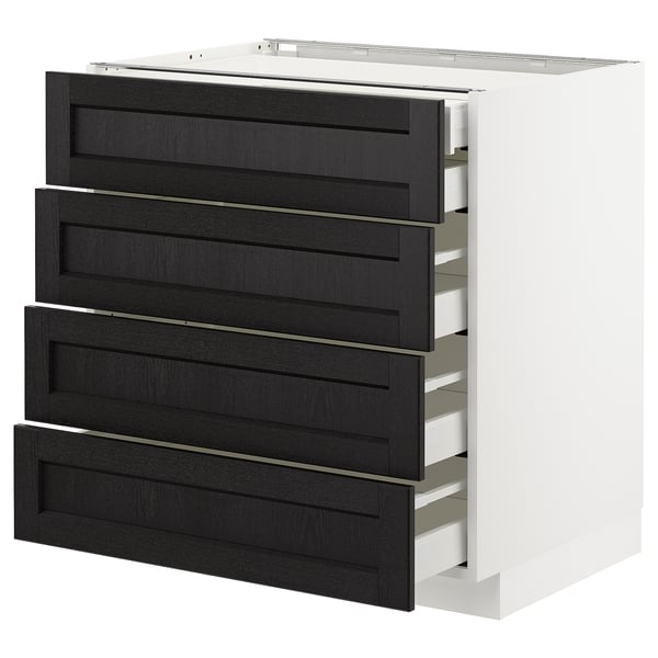 METOD Base cb 4 frnts/2 low/3 md drwrs, white Maximera/Lerhyttan black stained, 80x60x80 cm